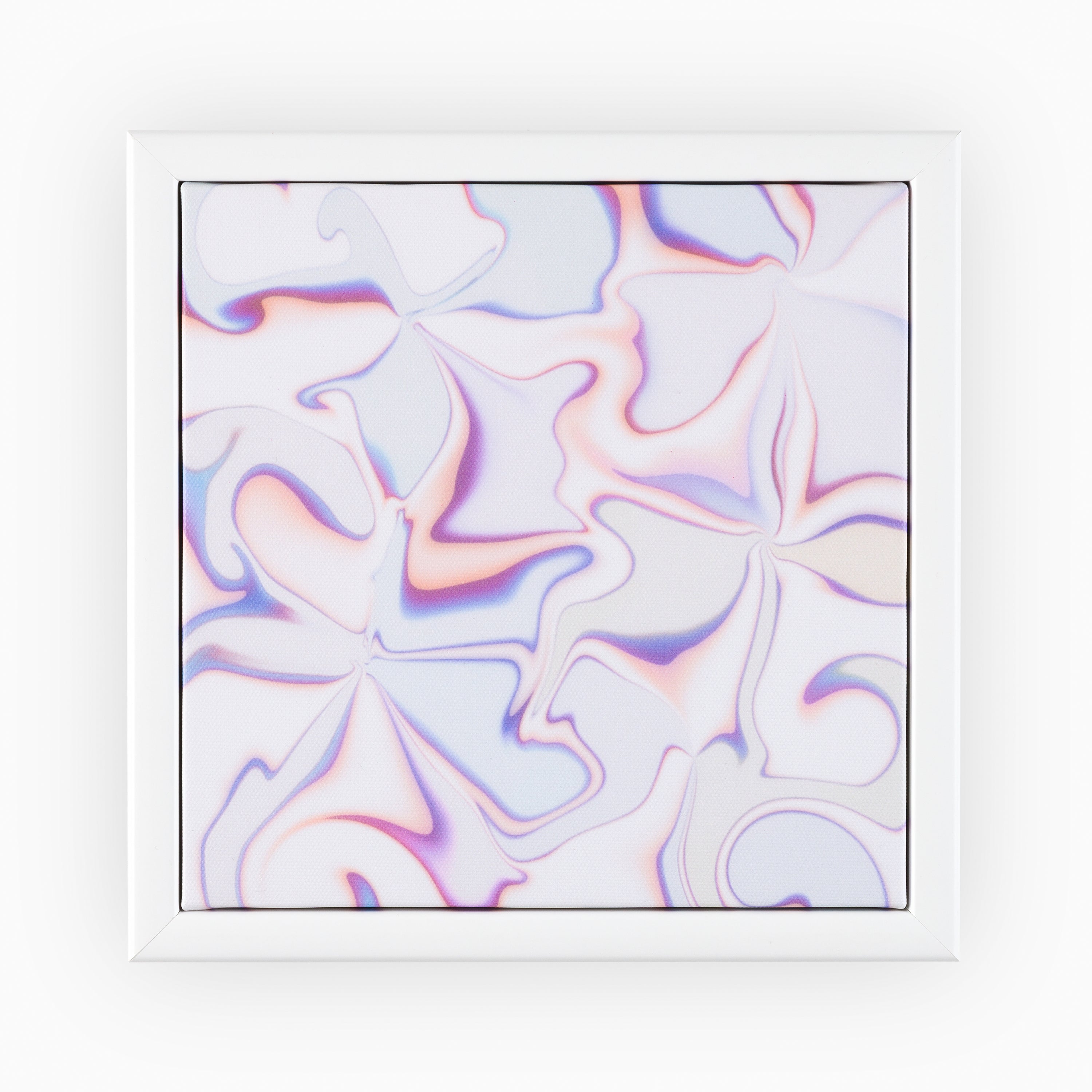High-end canvas print within a white frame, capturing the fiery tips of jasmine blossoms through a digital abstract interpretation, complemented by a subtle pastel palette for a chic decor statement.